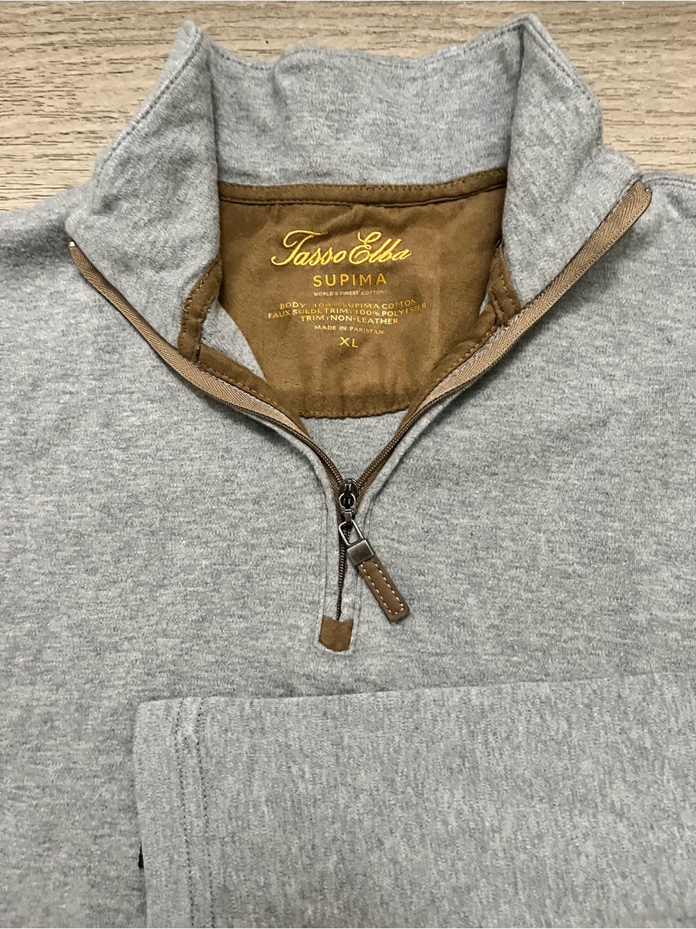 Tasso Elba Light Gray Quarter-Zip Sweater with Tan Trim